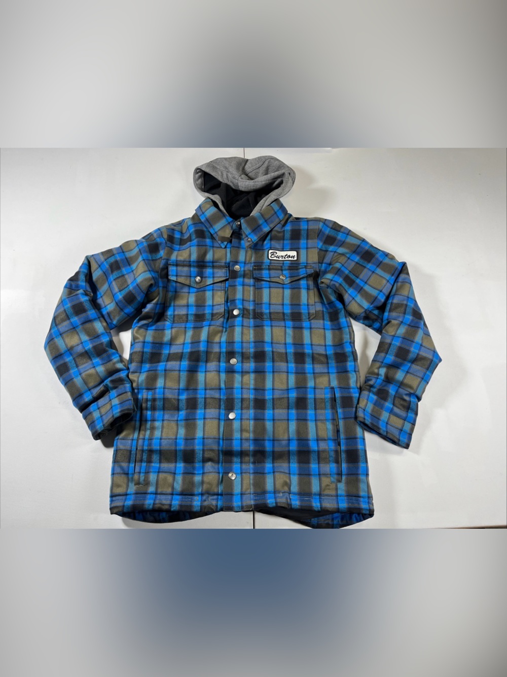 Burton DryRide Flannel Hooded Jacket Blue Snowboard Chittagong Teen L 14-16